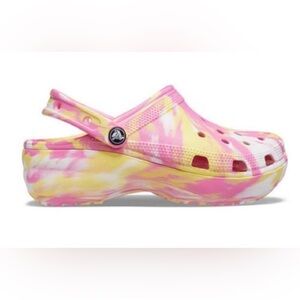 CROCS Women’s Tie-Dye Platform Clog in Pink, Yellow & White